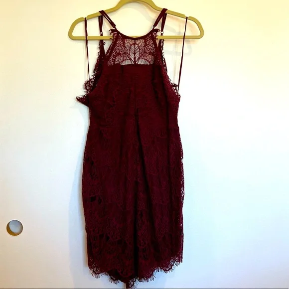 Free People | Dresses | Free People Burgundy Lace Mini Dress | Poshmark